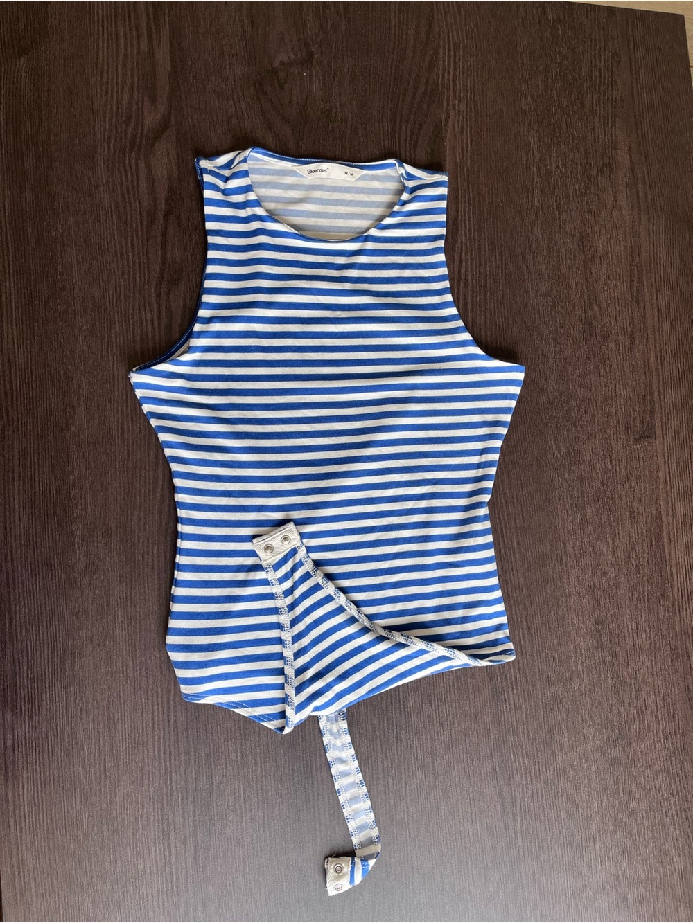 Bluenotes Blue and White Striped Sleeveless Bodysuit